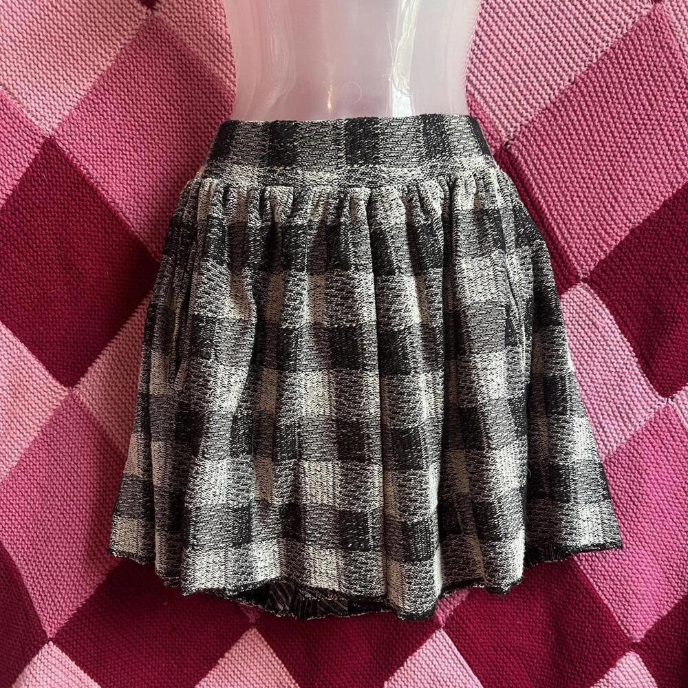 Black grey plaid mini skirt